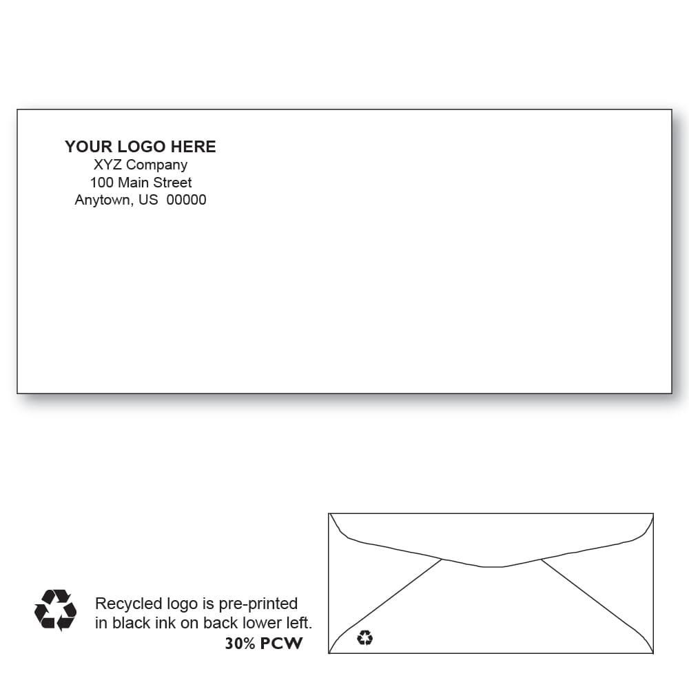 Custom Printed #10 Recycled Envelopes, 4-1/8" x 9-1/2" White Wove, 24 lb (Box of 500) - Image 2