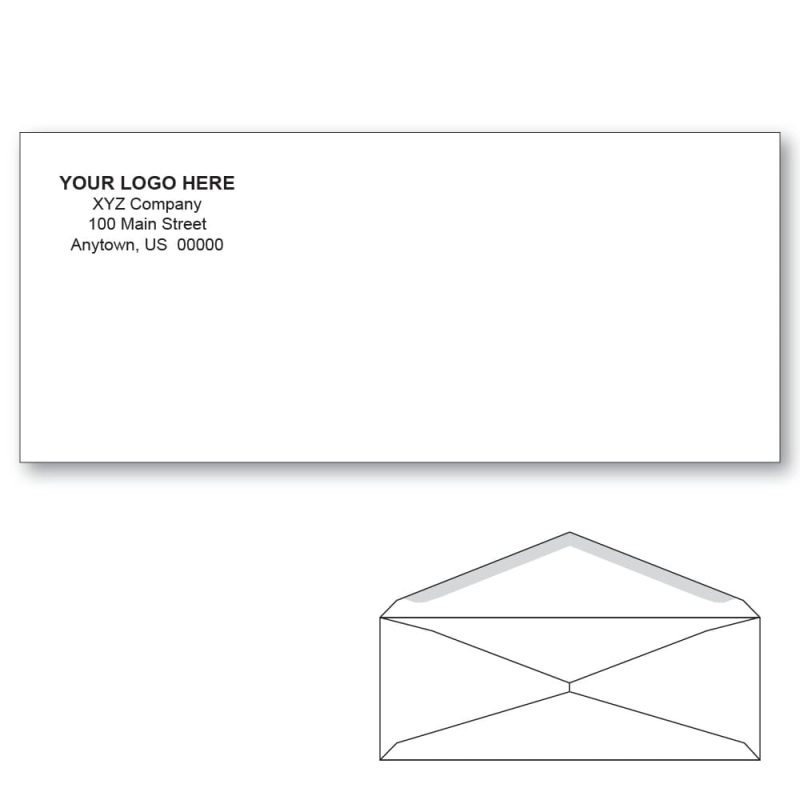 Custom Printed #10 Regular Envelopes, 4-1/8" x 9-1/2" White Wove, 24 lb, V Flap (Box of 1000)