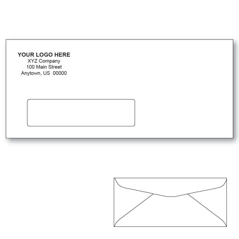 Custom Printed #10 Window Envelopes, 4-1/8" x 9-1/2" White Wove, 24 lb, Standard Flap (Box of 500)