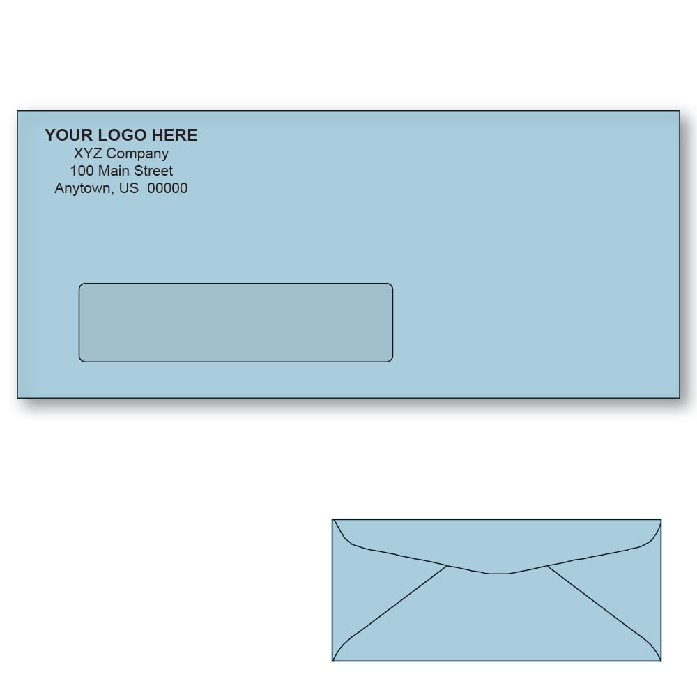 Custom Printed #10 Blue Window Envelopes, 4-1/8" x 9-1/2" Blue Wove, 24 lb, Standard Flap (Box of 500) - Image 2