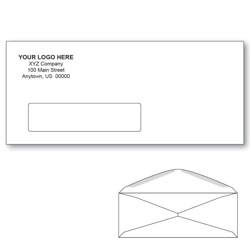 Custom Printed #10 Window Envelopes, 4-1/8" x 9-1/2" White Wove, 24 lb, Rounded Flap (Box of 1000)