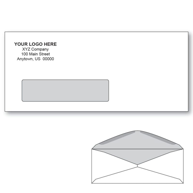 Custom Printed #10 Window Envelopes with Black Tint, 4-1/8" x 9-1/2" White Wove, 24 lb, Rounded Flap (Box of 1000)