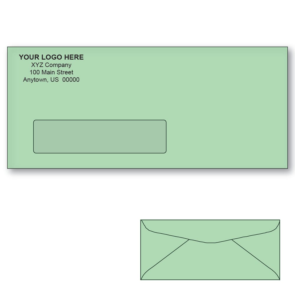 Custom Printed #10 Green Window Envelopes, 4-1/8" x 9-1/2" Green Wove, 24 lb, Standard Flap (Box of 500) - Image 2