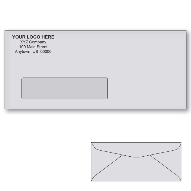 Custom Printed #10 Gray Window Envelopes, 4-1/8" x 9-1/2" Gray Wove, 24 lb, Standard Flap (Box of 500)
