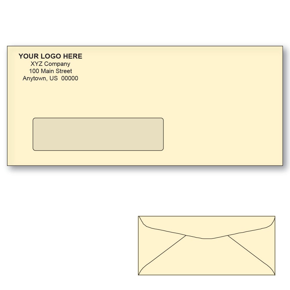 Custom Printed #10 Ivory Window Envelopes, 4-1/8" x 9-1/2" Ivory Wove, 24 lb, Standard Flap (Box of 500)
