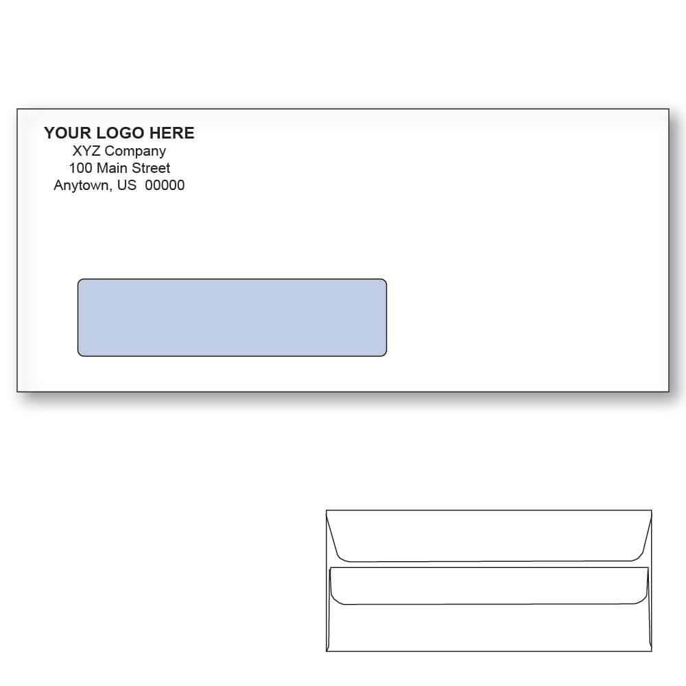Custom Printed #10 Self Seal Window Envelopes, Blue Tint, 4-1/8" x 9-1/2" White Wove, 24 lb, Standard Flap (Box of 500)