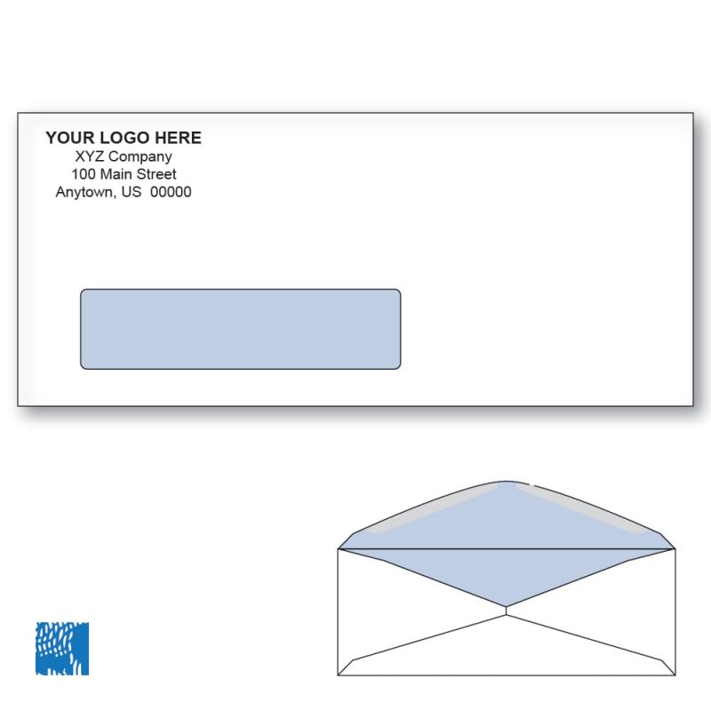 Custom Printed #10 Business Window Envelopes with Blue Tint, 4-1/8" x 9-1/2" White Wove, 24 lb, Standard Flap (Box of 500)