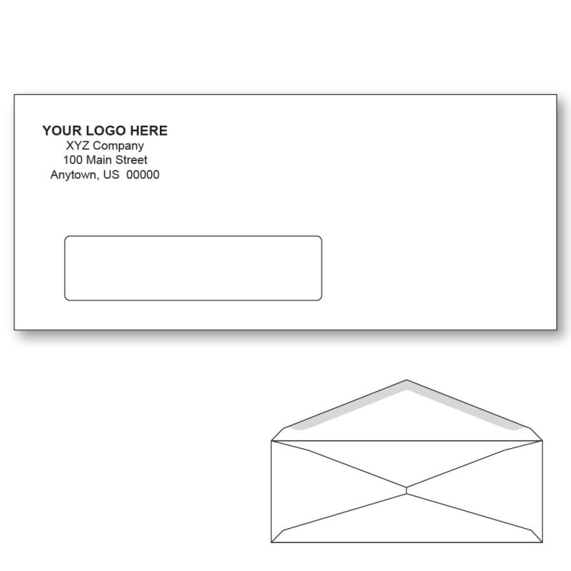 Custom Printed #10 Window Envelopes, 4-1/8" x 9-1/2" White Wove, 24 lb, V Flap (Box of 1000)