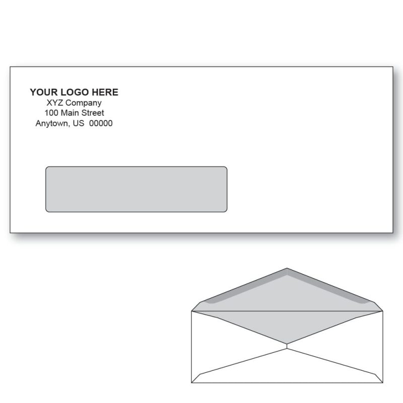 Custom Printed #10 Window Envelopes with Black Tint, 4-1/8" x 9-1/2" White Wove, 24 lb, V Flap (Box of 1000)