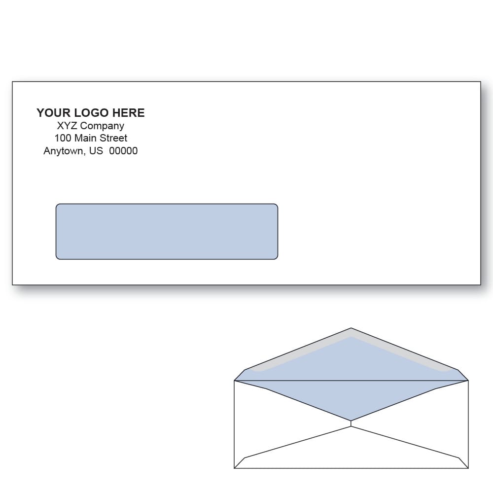 Custom Printed #10 Window Envelopes with Blue Tint, 4-1/8" x 9-1/2" White Wove, 24 lb, V Flap (Box of 1000) - Image 2