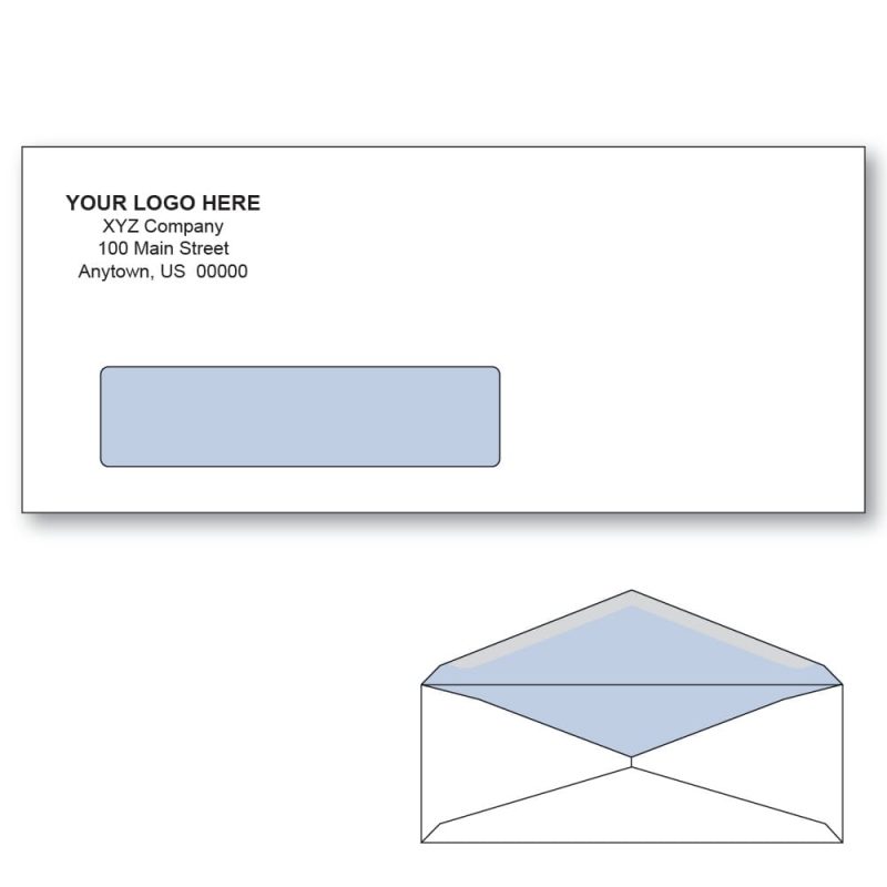 Custom Printed #10 Window Envelopes with Blue Tint, 4-1/8" x 9-1/2" White Wove, 24 lb, V Flap (Box of 1000)