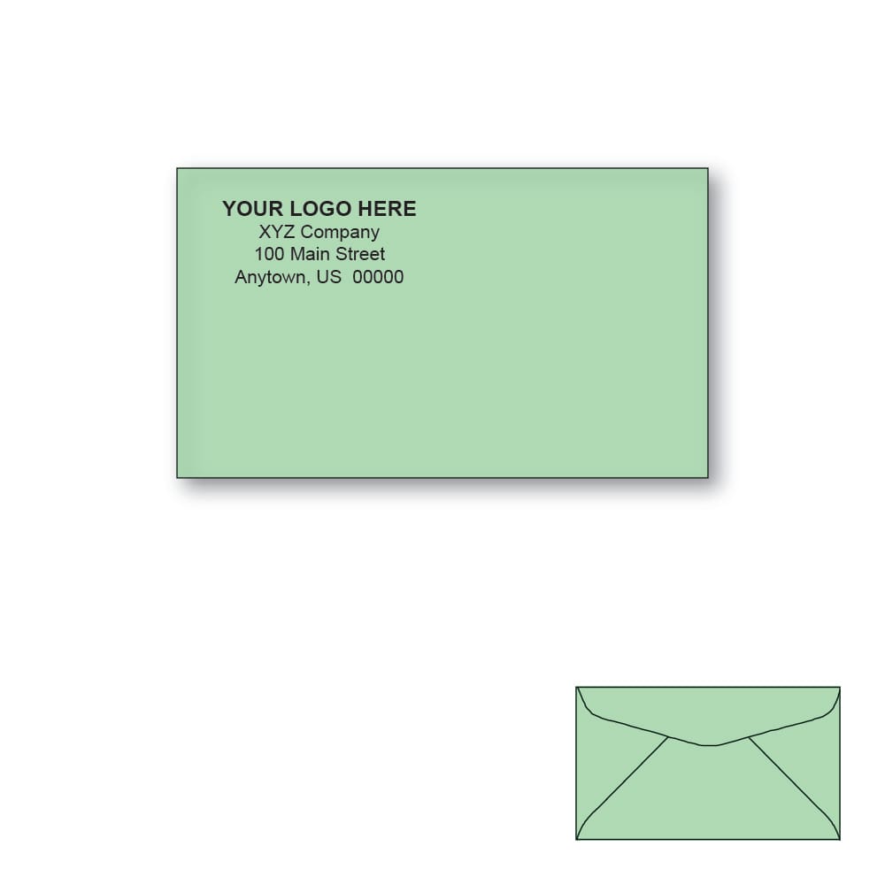 Custom Printed #6-1/4 Green Envelopes, 3-1/2" x 6" Green Wove, 24 lb, Standard Flap (Box of 500)