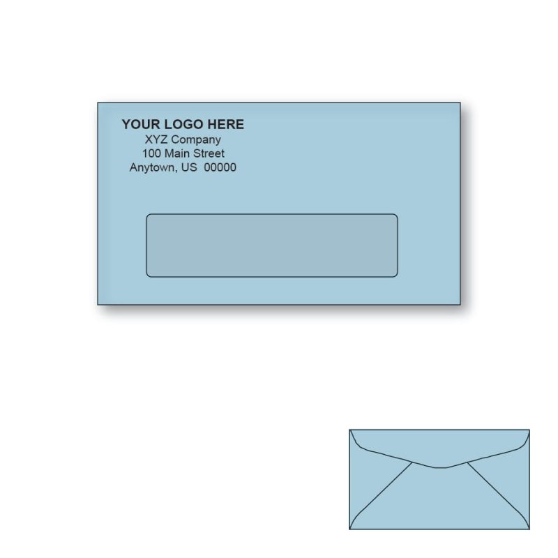 Custom Printed #6-3/4 Blue Window Envelopes, 3-5/8" x 6-1/2" Blue Wove, 24 lb, Standard Flap (Box of 500)