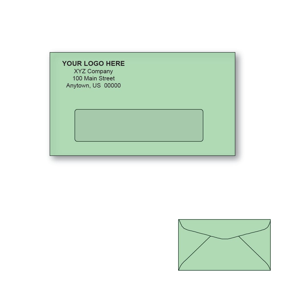 Custom Printed #6-3/4 Green Window Envelopes, 3-5/8" x 6-1/2" Green Wove, 24 lb, Standard Flap (Box of 500) - Image 2