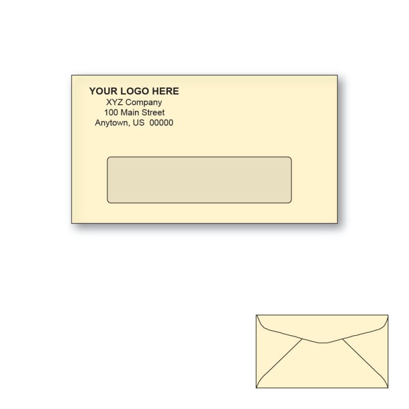 Custom Printed #6-3/4 Ivory Window Envelopes, 3-5/8" x 6-1/2" Ivory Wove, 24 lb, Standard Flap (Box of 500)