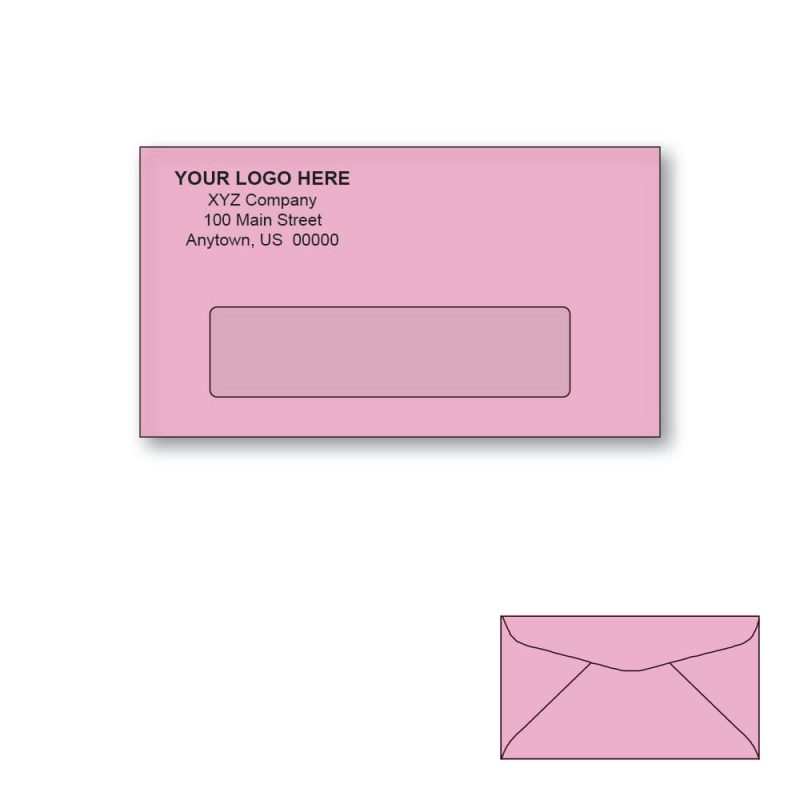 Custom Printed #6-3/4 Pink Window Envelopes, 3-5/8" x 6-1/2" Pink Wove, 24 lb, Standard Flap (Box of 500)