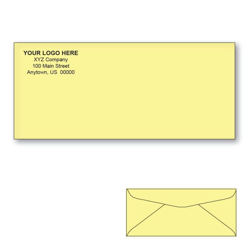 Custom Printed #9 Canary Envelopes, 3-7/8" x 8-7/8" Canary Wove, 24 lb (Box of 500)