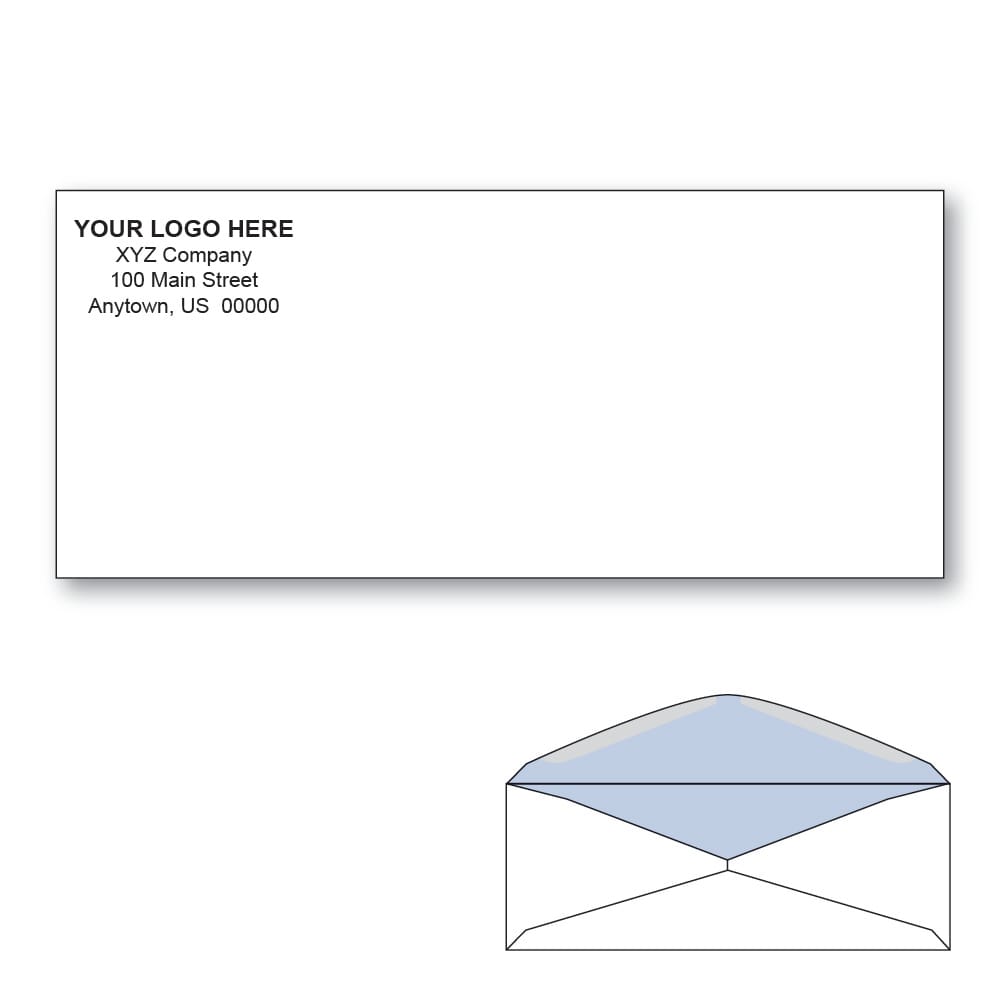 Custom Printed #9 Regular Envelopes with Blue Tint, 3-7/8" x 8-7/8" White Wove, 24 lb, Rounded Flap (Box of 1000)