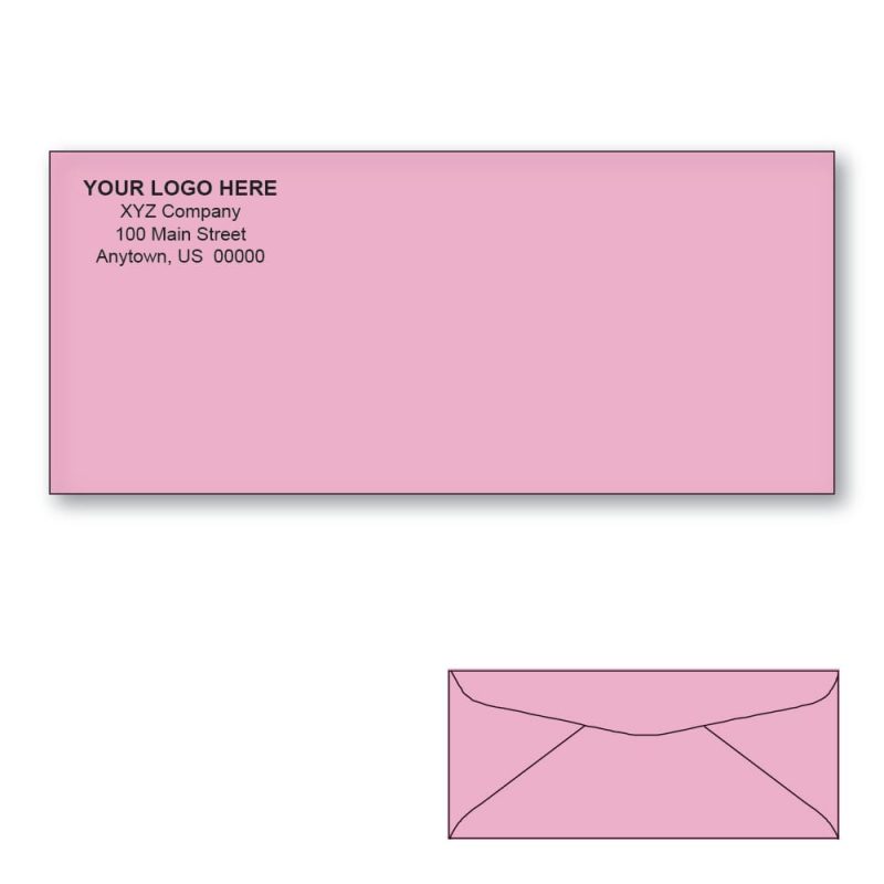 Custom Printed #9 Pink Envelopes, 3-7/8" x 8-7/8" Pink Wove, 24 lb (Box of 500)