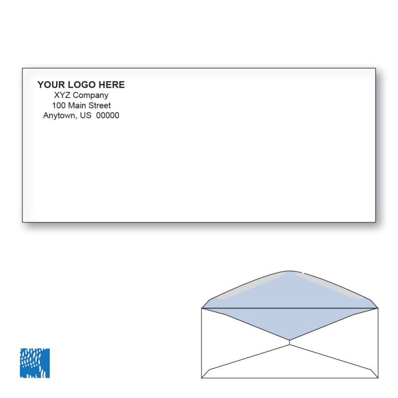 Custom Printed #9 Business Envelopes with Blue Tint, 3-7/8" x 8-7/8" White Wove, 24 lb (Box of 500)