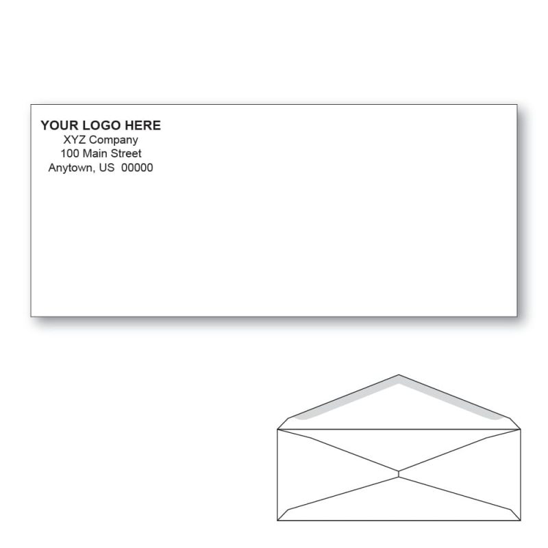 Custom Printed #9 Regular Envelopes, 3-7/8" x 8-7/8" White Wove, 24 lb, V Flap (Box of 1000)