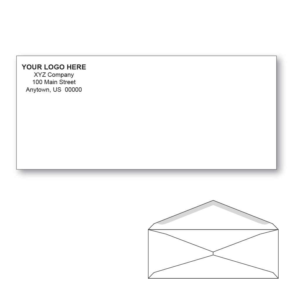 Custom Printed #9 Regular Envelopes, 3-7/8" x 8-7/8" White Wove, 24 lb, V Flap (Box of 1000)