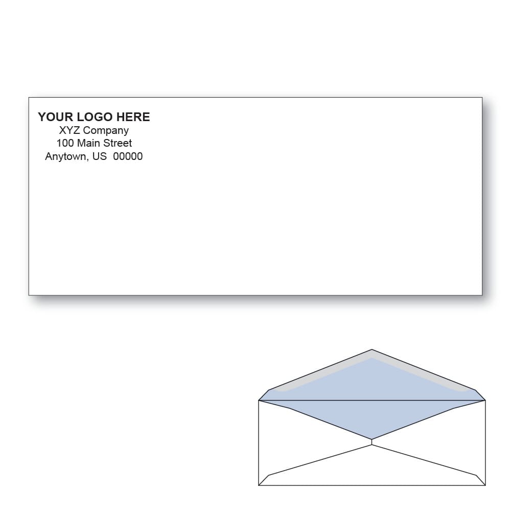 Custom Printed #9 Regular Envelopes with Blue Tint, 3-7/8" x 8-7/8" White Wove, 24 lb, V Flap (Box of 1000) - Image 2