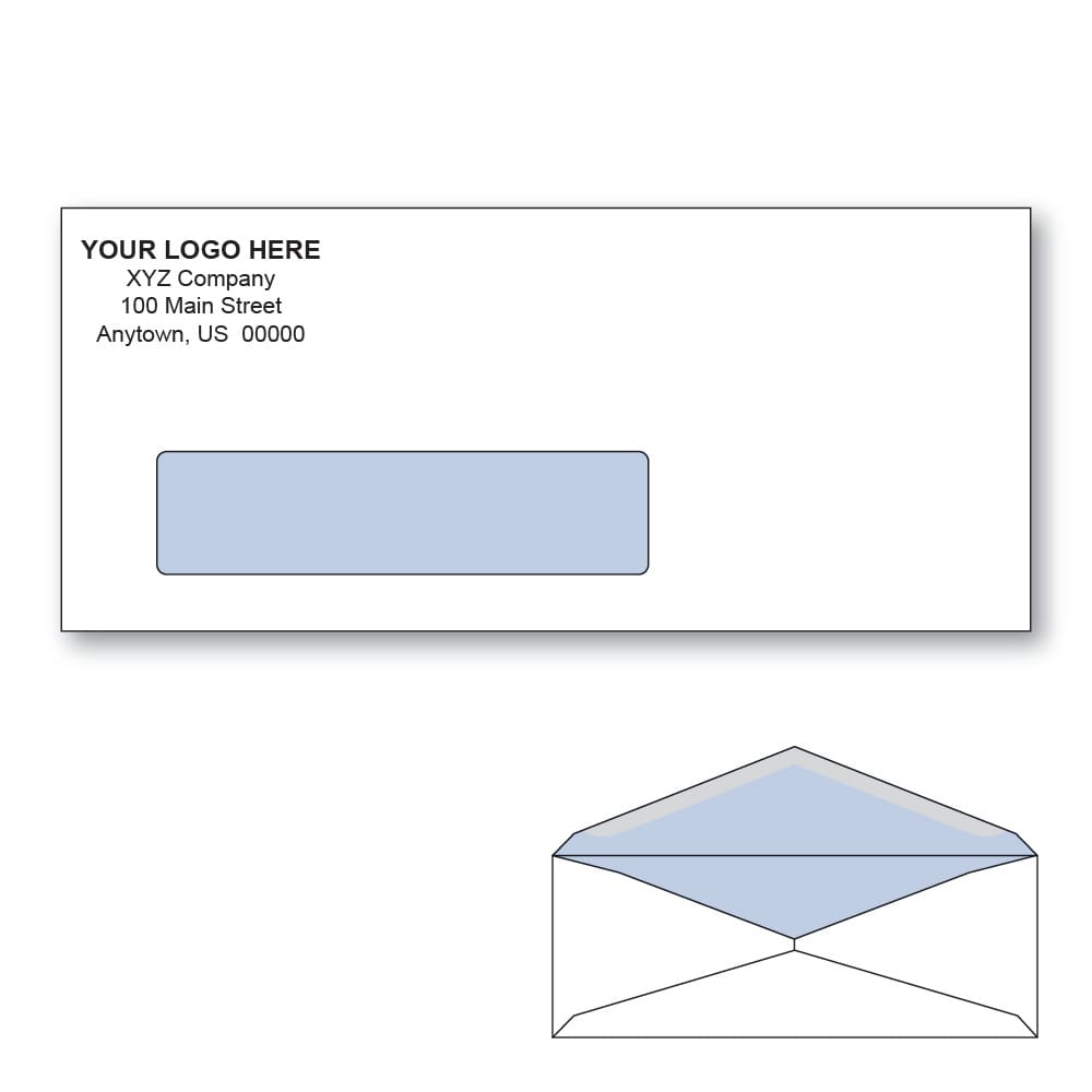 Custom Printed #9 Window Envelopes with Blue Tint, 3-7/8" x 8-7/8" White Wove, 24 lb, V Flap (Box of 1000) - Image 2