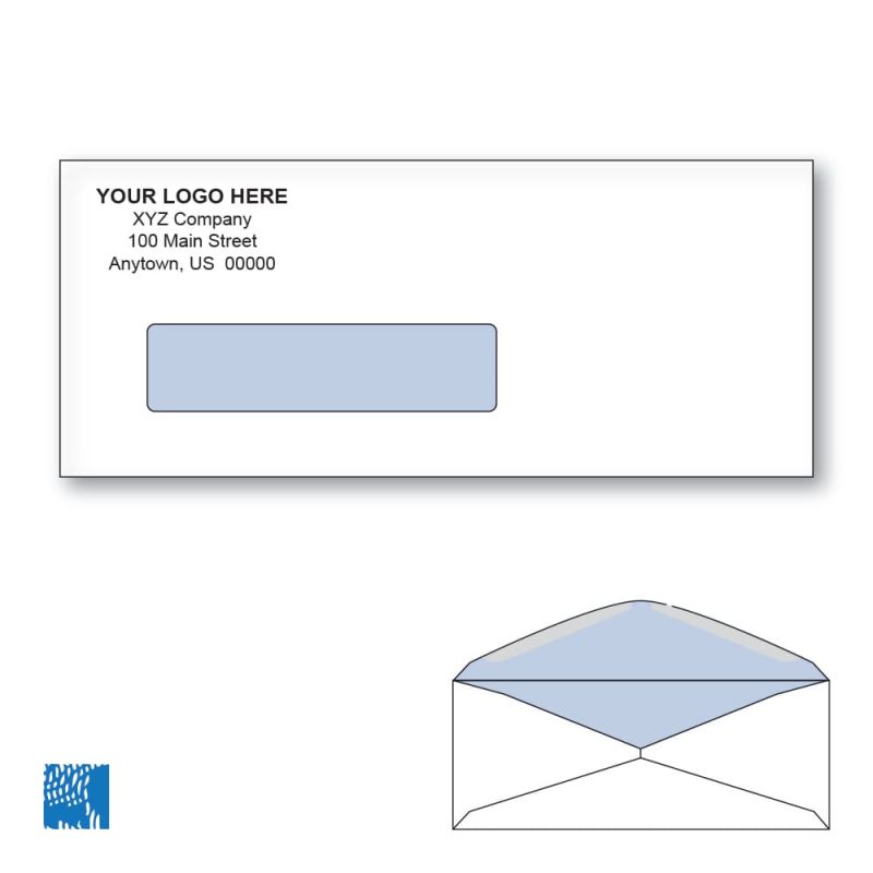 Custom Printed Check Business Window Envelopes with Blue Tint, 3-5/8" x 8-5/8" White Wove, 24 lb, Standard Flap (Box of 500)