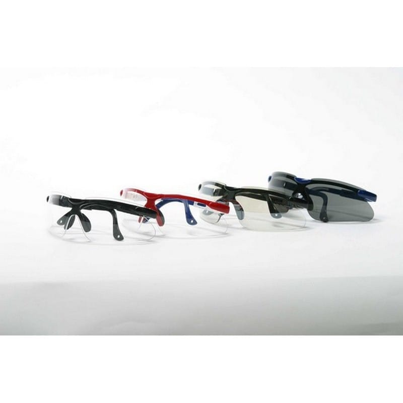 Safety Glasses, Blue, Frame, Smoke Lens, Ratchet (144 Pairs per Box)