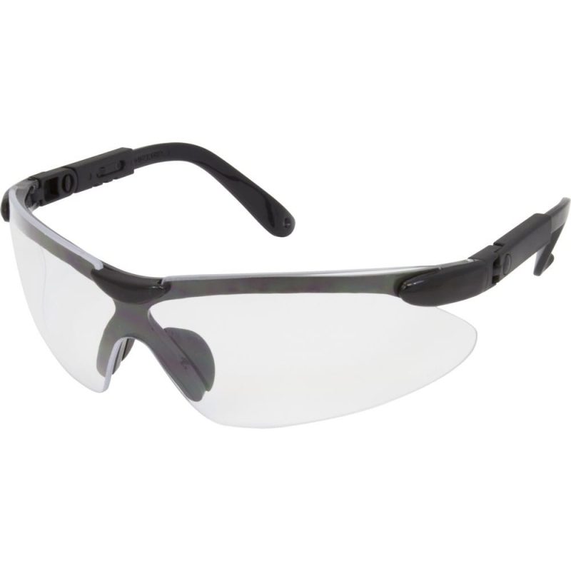 Safety Glasses, Black Frame, Clear Lens, Ratchet (144 Pairs per Box)