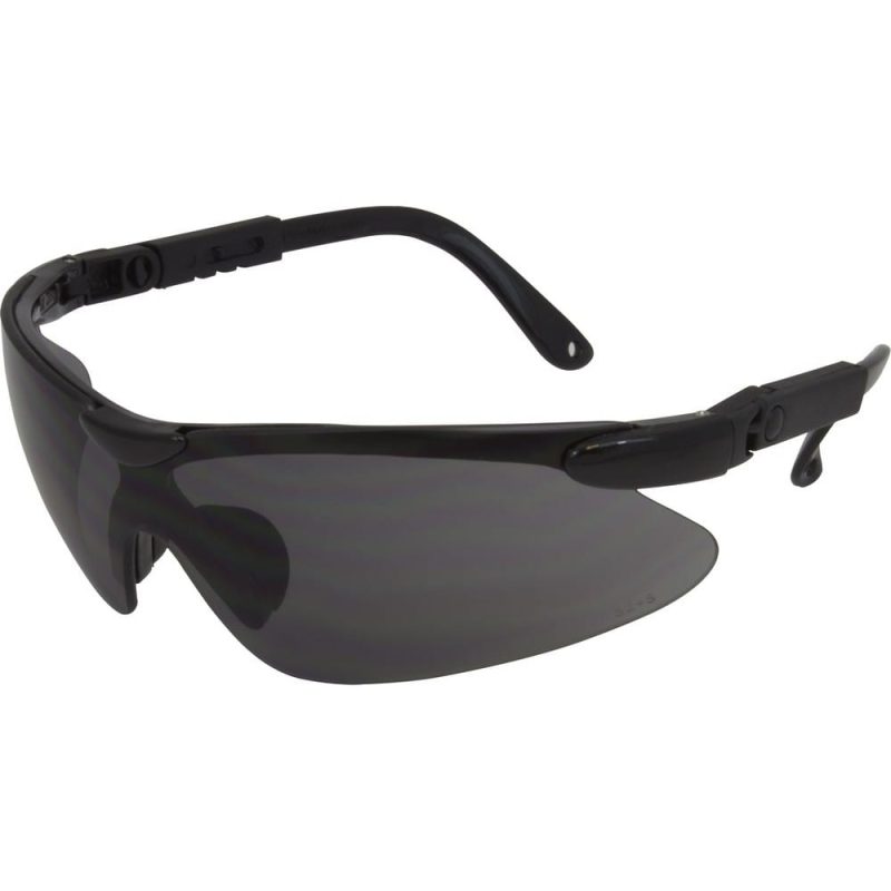 Safety Glasses, Black Frame, Smoke Lens, Ratchet (144 Pairs per Box)