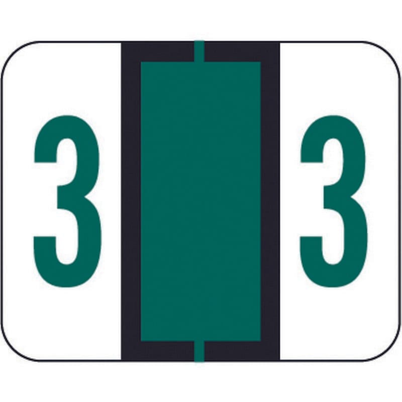 File Doctor Compatible "3" Numeric Labels, Laminated Stock, 1-1/4" x 1" Individual Numbers - Roll of 500