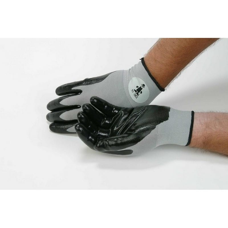 Small, Fine Guage Nylon String Knit Gloves Coated w/Black Nitrile (6 Dozen Per Case)