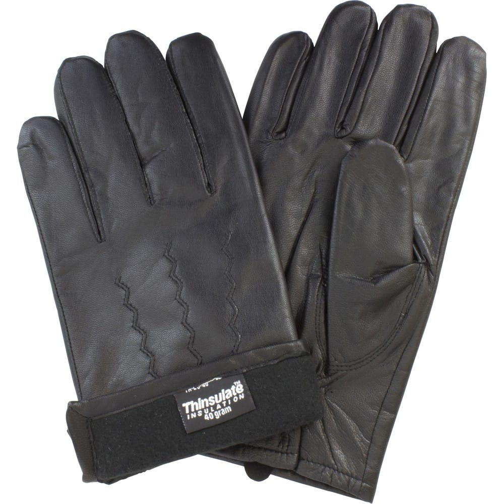 Large, Black, Soft Sheep Grain Leather Gloves, 40 Gram Thinsulate (1 Pair)