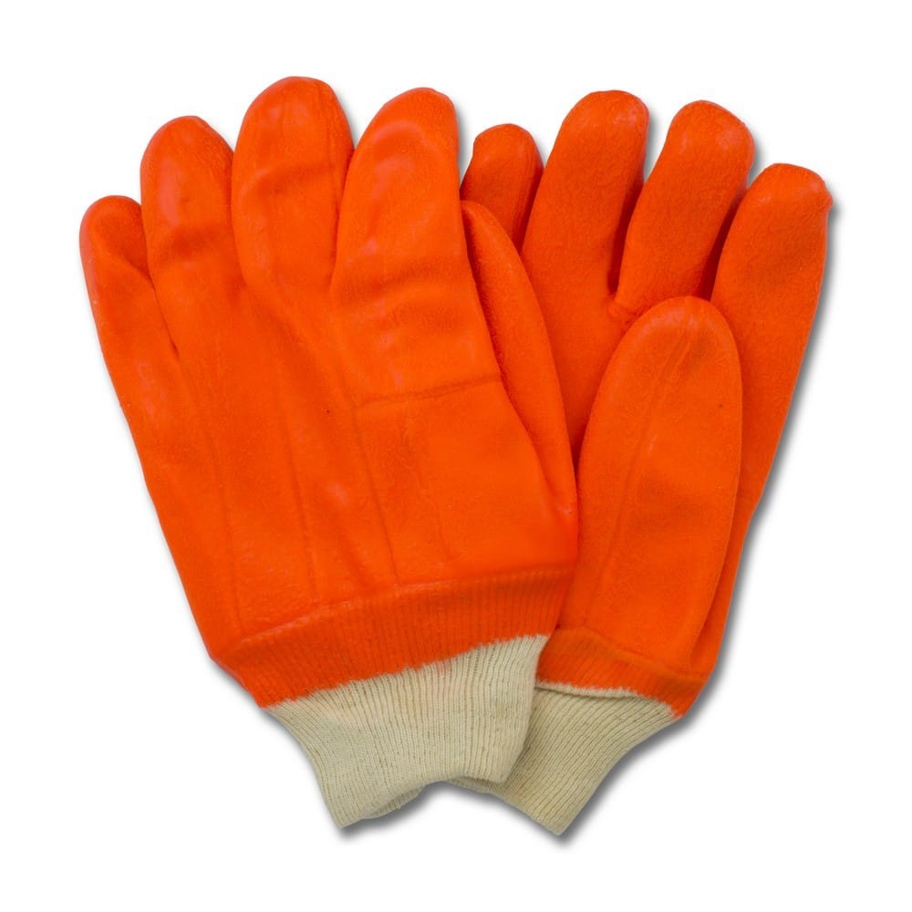 Orange PVC, Jersey Foam Lining, Knit Wrist, Rough Finish (3 Dozen per Case)