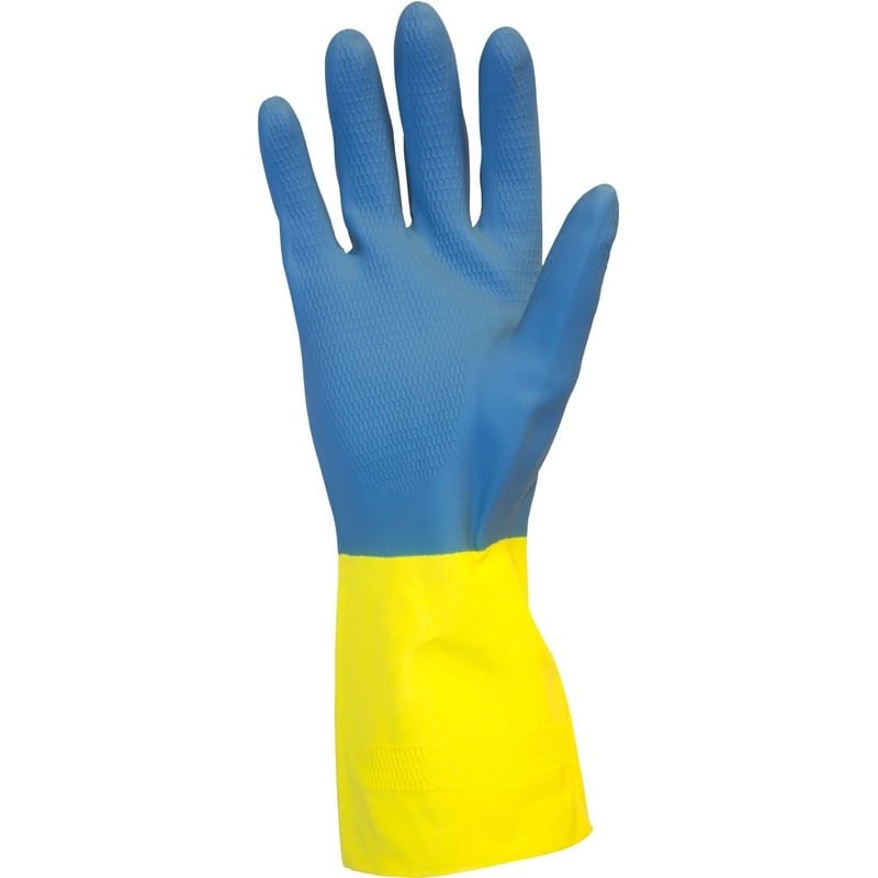 XL, 28 Mil, Blue, Neoprene Yellow Latex Gloves (1 Dozen)