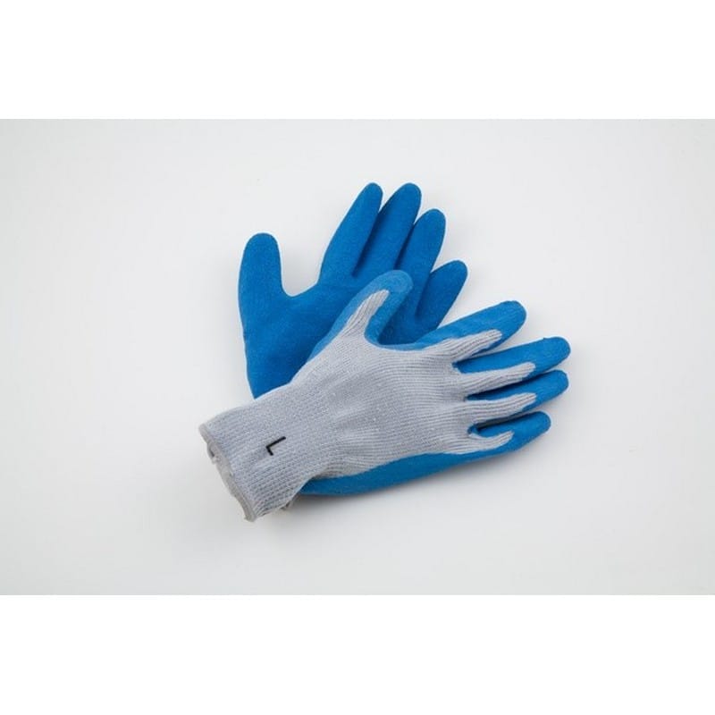 Large, Medium Weight, Gray String Gloves, Extra Heavy Blue, Latex Coating (6 Dozen Per Case) - Image 2