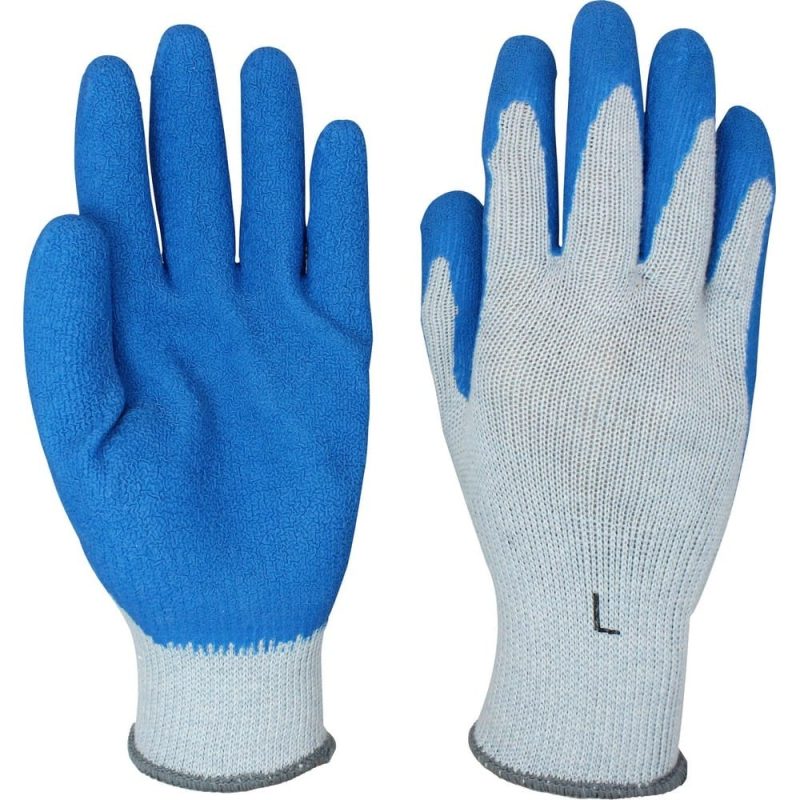 Large, Medium Weight, Gray String Gloves, Extra Heavy Blue, Latex Coating (6 Dozen Per Case)