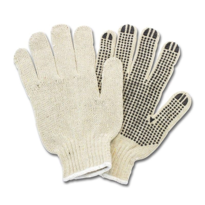 Men's, Black PVC Dotted 1 Sided Cotton Polyester String Knit (1 Dozen)