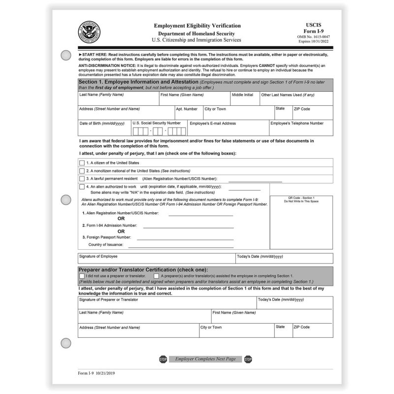APEX I-9 Forms (Pack of 50)