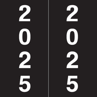 IFC CL7100 Compatible "2025" Yearband Labels, Laminated Stock 1-7/8" x 1-7/8" - 500 per Roll