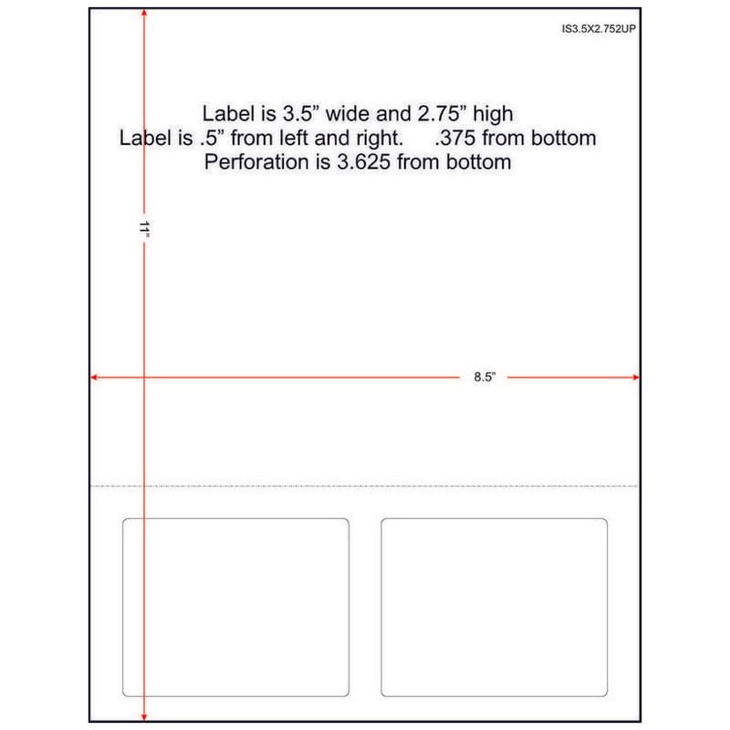 3-1/2" x 2-3/4" (3.5" x 2.75") Integrated Laser Label Form Sheets, 2 Up Labels (Carton of 1500)