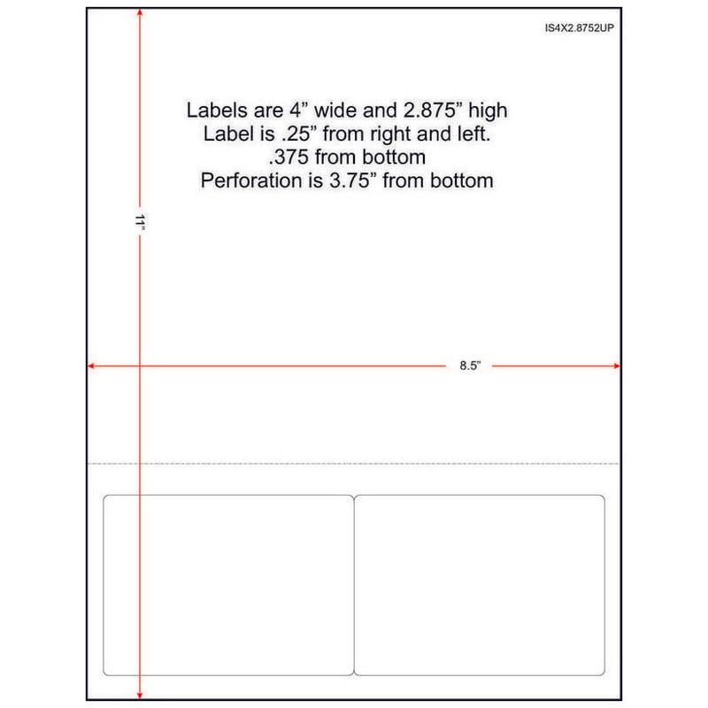 4" x 2-7/8" (4" x 2.875") Integrated Laser Label Form Sheets, 2 Up Labels (Carton of 1500)