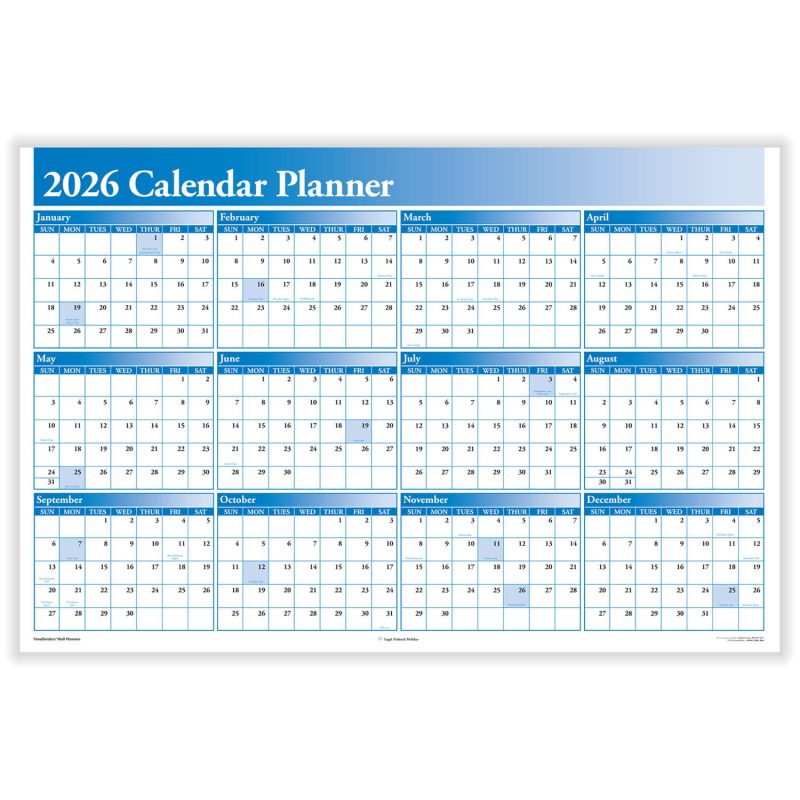 ComplyRight 2026 Blue Full Calendar Planner, 2 Sided, 36" x 24" (Pack of 1)