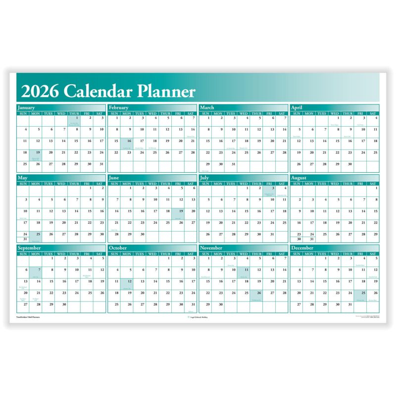 ComplyRight 2026 Green Full Calendar Planner, 2 Sided, 36" x 24" (Pack of 1)