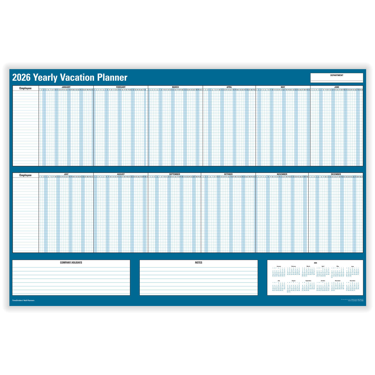ComplyRight 2026 Yearly Vacation Planner, 36" x 24" (Pack of 1)