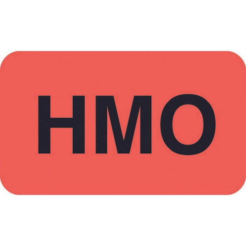 Insurance Labels, HMO - Fl Red, 1-1/2" X 7/8" (Roll of 250)