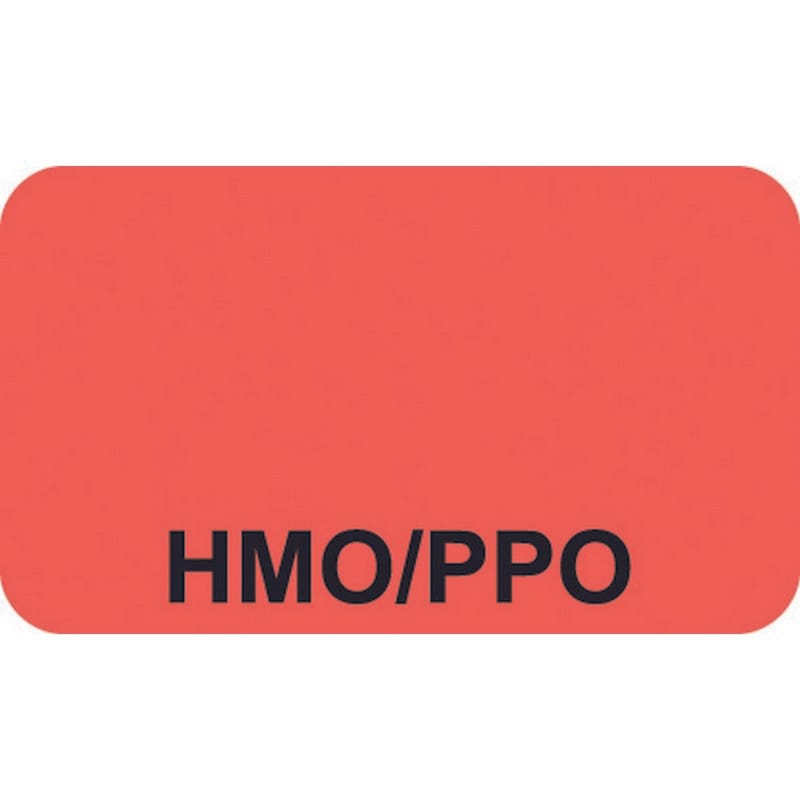 Insurance Labels, HMO/PPO - Fl Red, 1-1/2" X 7/8" (Roll of 250)