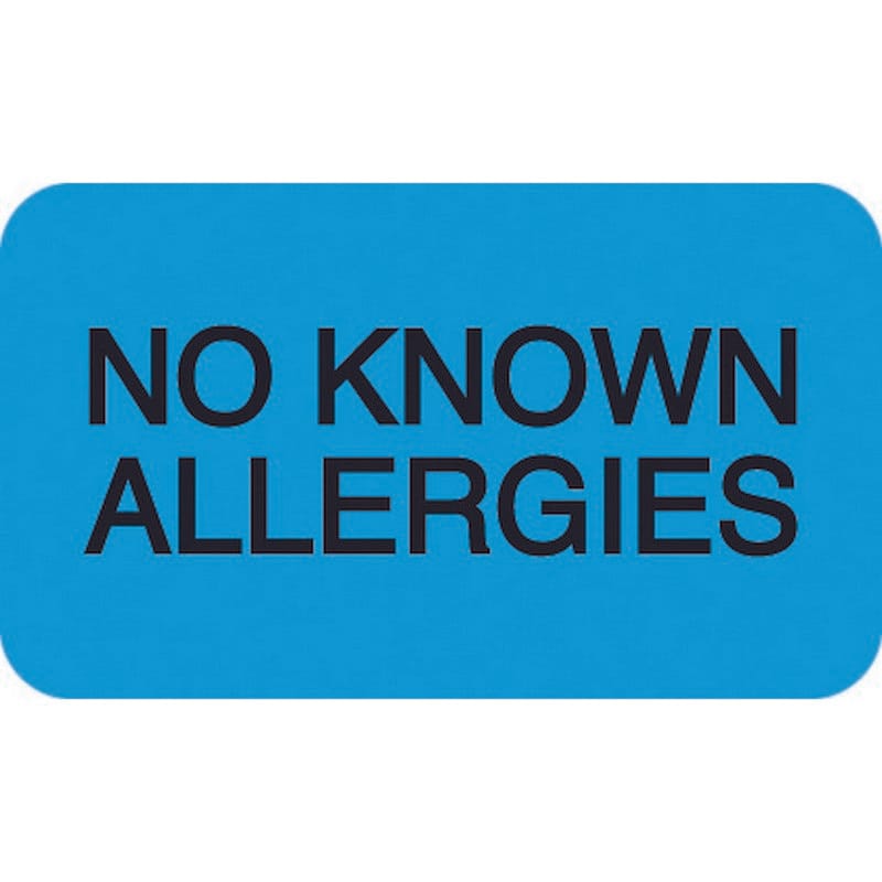 No Known Allergies 1-1/2" x 7/8" Lt Blue Label (Roll of 250)